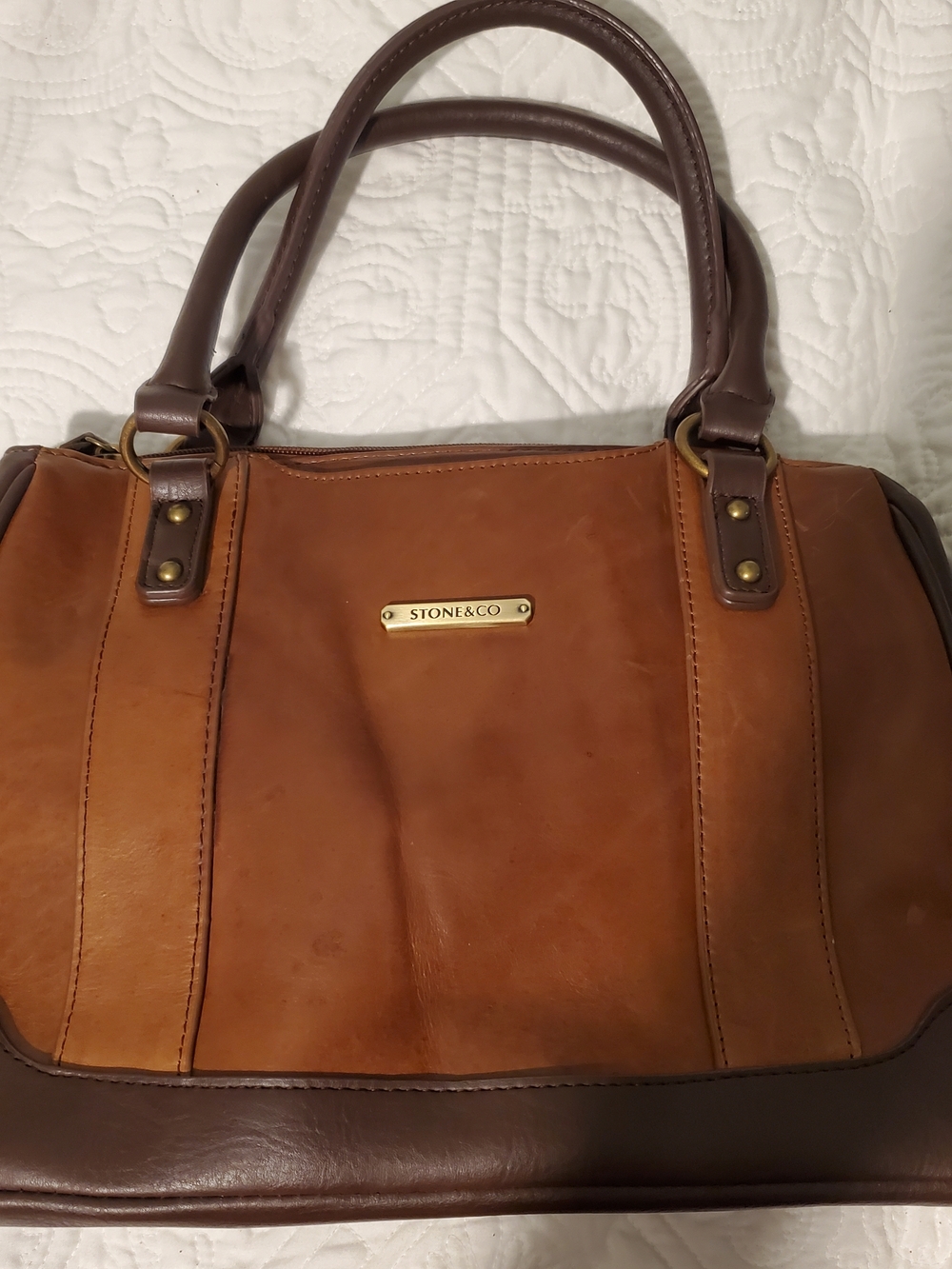 Vintage Stone & Co. Tan and Brown Leather  Satchel